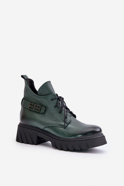 Zazoo 60483 Women's Leather Ankle Boots With Low Shaft Insulated Dark Green Zazoo 60483 Women's Leather Ankle Boots With Low Shaft Insulated Dark Green