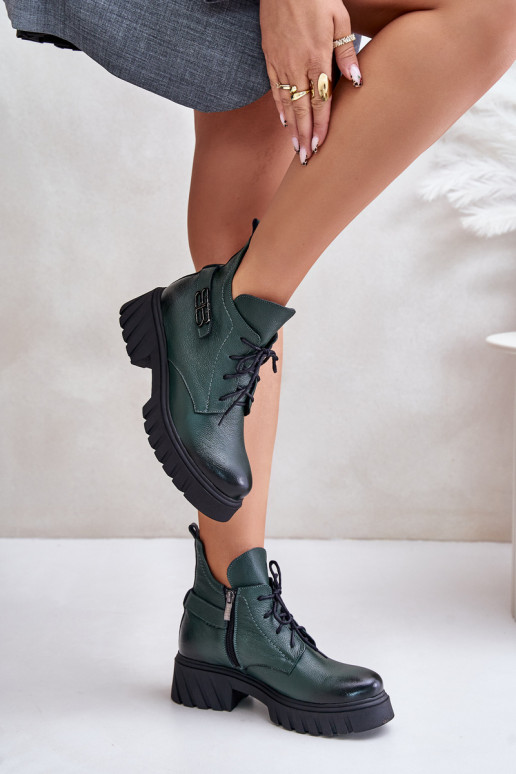 Zazoo 60483 Women's Leather Ankle Boots With Low Shaft Insulated Dark Green Zazoo 60483 Women's Leather Ankle Boots With Low Shaft Insulated Dark Green