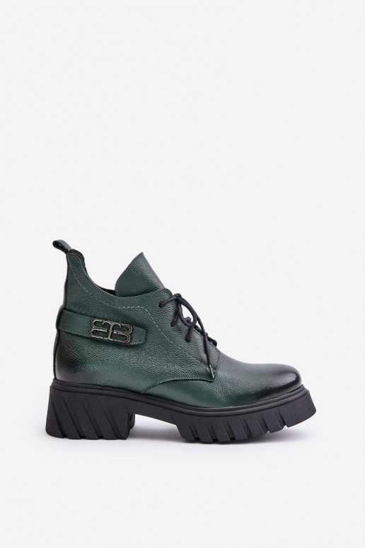Zazoo 60483 Women's Leather Ankle Boots With Low Shaft Insulated Dark Green Zazoo 60483 Women's Leather Ankle Boots With Low Shaft Insulated Dark Green