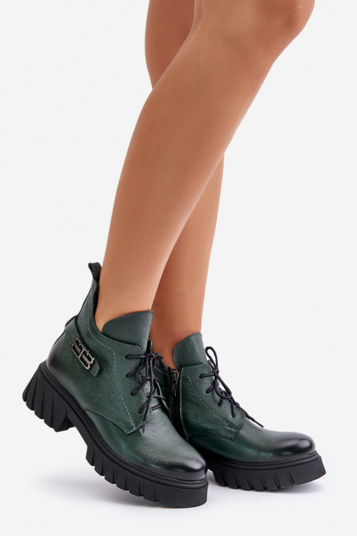 Zazoo 60483 Women's Leather Ankle Boots With Low Shaft Insulated Dark Green Zazoo 60483 Women's Leather Ankle Boots With Low Shaft Insulated Dark Green