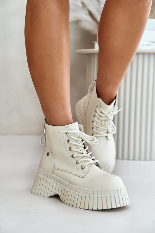 Warm Leather Ankle Boots on Chunky Sole Light Beige GOE OO2N4127 Warm Leather Ankle Boots on Chunky Sole Light Beige GOE OO2N4127