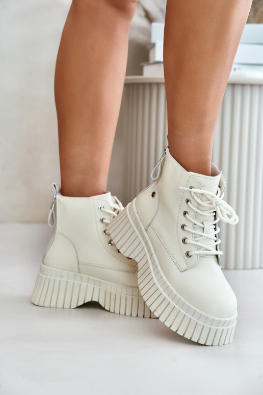 Warm Leather Ankle Boots on Chunky Sole Light Beige GOE OO2N4127 Warm Leather Ankle Boots on Chunky Sole Light Beige GOE OO2N4127