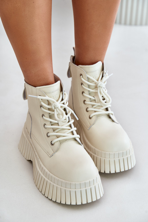 Warm Leather Ankle Boots on Chunky Sole Light Beige GOE OO2N4127 Warm Leather Ankle Boots on Chunky Sole Light Beige GOE OO2N4127