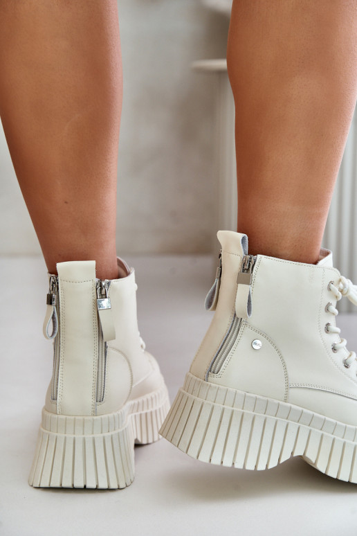 Warm Leather Ankle Boots on Chunky Sole Light Beige GOE OO2N4127 Warm Leather Ankle Boots on Chunky Sole Light Beige GOE OO2N4127