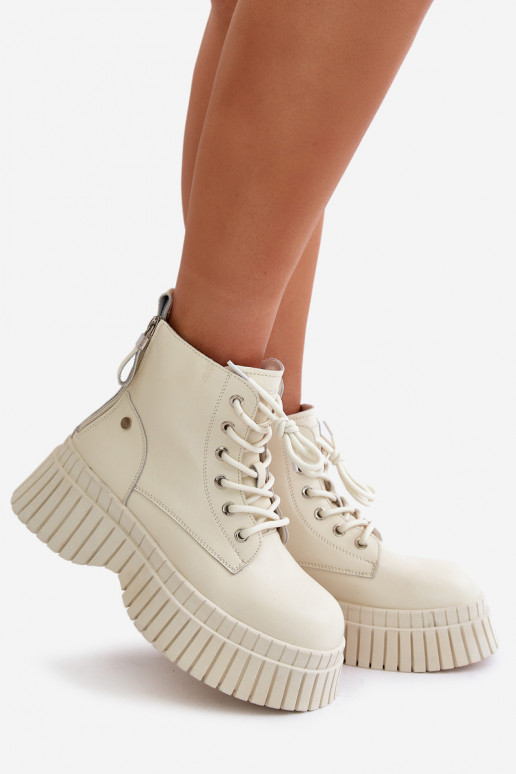 Warm Leather Ankle Boots on Chunky Sole Light Beige GOE OO2N4127 Warm Leather Ankle Boots on Chunky Sole Light Beige GOE OO2N4127