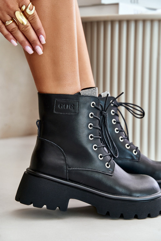 Warm Leather Ankle Boots Workers For Women With Zirconia GOE OO2N4125 Black Warm Leather Ankle Boots Workers For Women With Zirconia GOE OO2N4125 Black