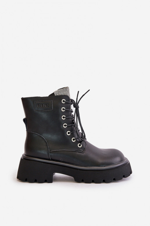 Ocieplane Skórzane Botki Workery DamskiewithCyrkoniami GOE OO2N4125 Czarne