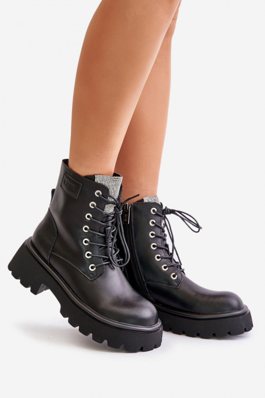 Warm Leather Ankle Boots Workers For Women With Zirconia GOE OO2N4125 Black Warm Leather Ankle Boots Workers For Women With Zirconia GOE OO2N4125 Black
