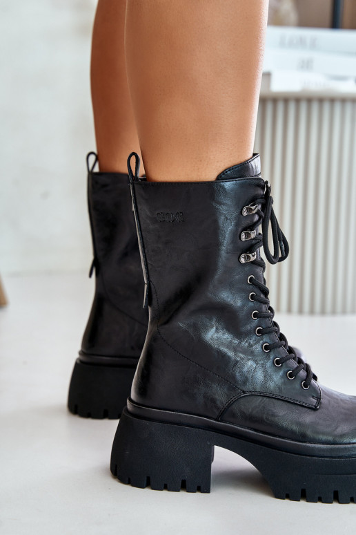 Leather Women's Warm Lined Work Boots GOE OO2N4121 Black