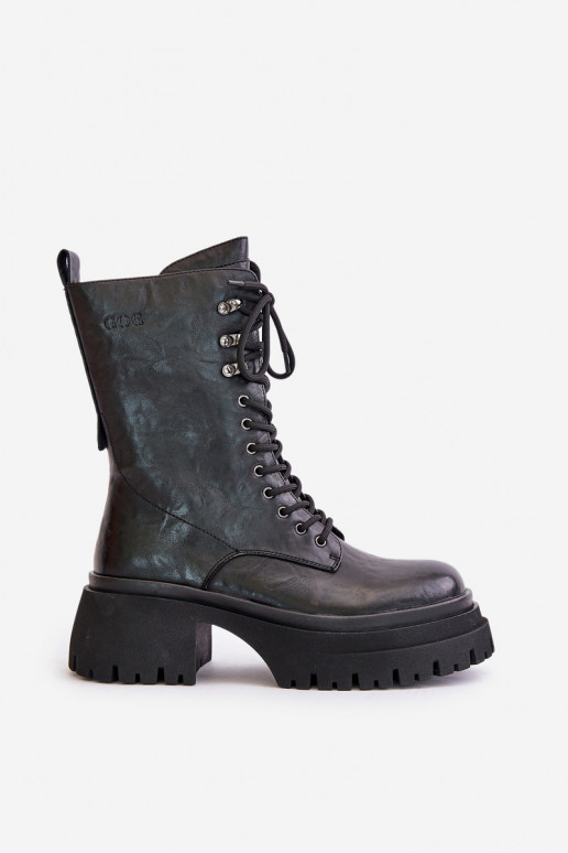 Leather Women's Warm Lined Work Boots GOE OO2N4121 Black