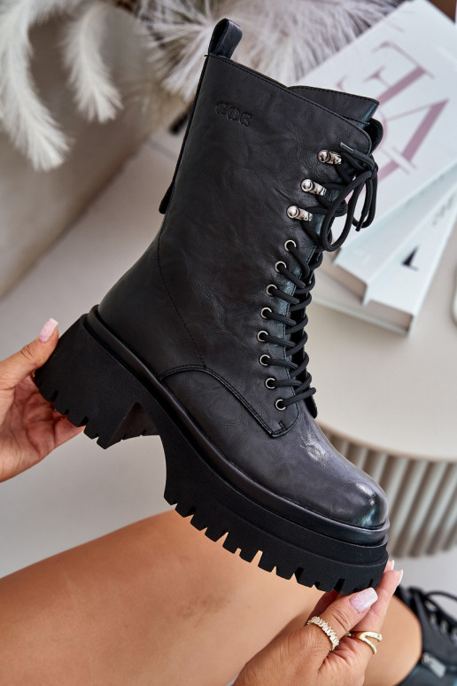 Leather Women's Warm Lined Work Boots GOE OO2N4121 Black