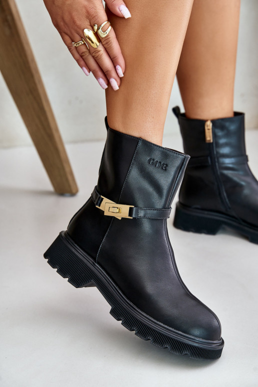 Leather Women's Ankle Boots With Strap Insulated GOE OO2N4150 Black Leather Women's Ankle Boots With Strap Insulated GOE OO2N4150 Black