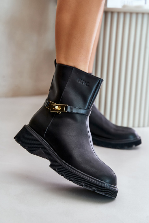 Leather Women's Ankle Boots With Strap Insulated GOE OO2N4150 Black Leather Women's Ankle Boots With Strap Insulated GOE OO2N4150 Black