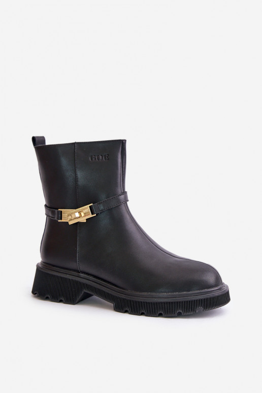 Skórzane Botki DamskiewithPaskiem Ocieplane GOE OO2N4150 Czarne
