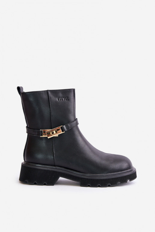 Leather Women's Ankle Boots With Strap Insulated GOE OO2N4150 Black Leather Women's Ankle Boots With Strap Insulated GOE OO2N4150 Black