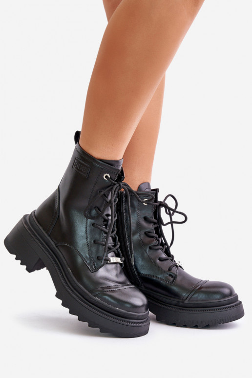 Women's Warm Leather Ankle Boots Black Goe OO2N4115-W2 Women's Warm Leather Ankle Boots Black Goe OO2N4115-W2