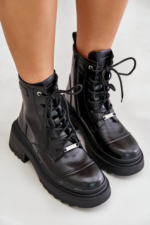 Women's Warm Leather Ankle Boots Black Goe OO2N4115-W2 Women's Warm Leather Ankle Boots Black Goe OO2N4115-W2