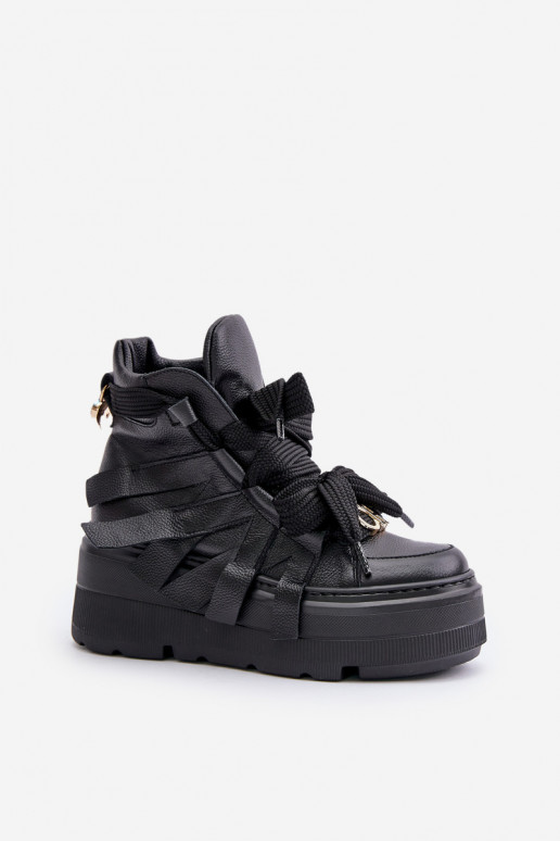 Leather Women's Sneakers On Massive Platform CheBello 4561 Black