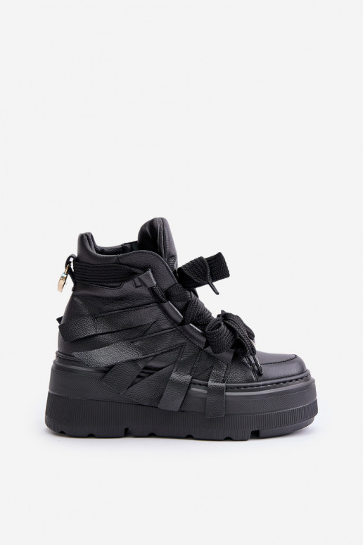 Leather Women's Sneakers On Massive Platform CheBello 4561 Black