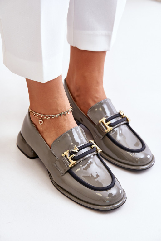 Lacquered Women's Loafers On A Block With Decoration Artiker 55C0412 Gray Lacquered Women's Loafers On A Block With Decoration Artiker 55C0412 Gray
