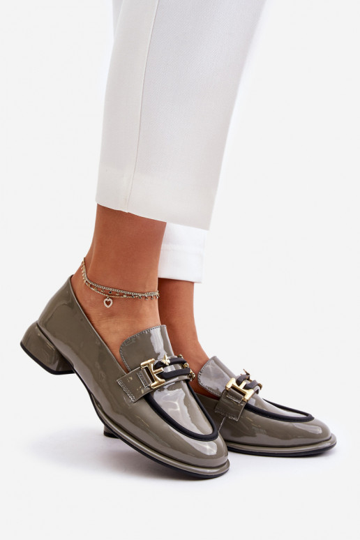 Lacquered Women's Loafers On A Block With Decoration Artiker 55C0412 Gray Lacquered Women's Loafers On A Block With Decoration Artiker 55C0412 Gray