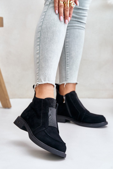 Suede Low Ankle Boots With Flat Heel Insulated D&A JC42-23 Black 2