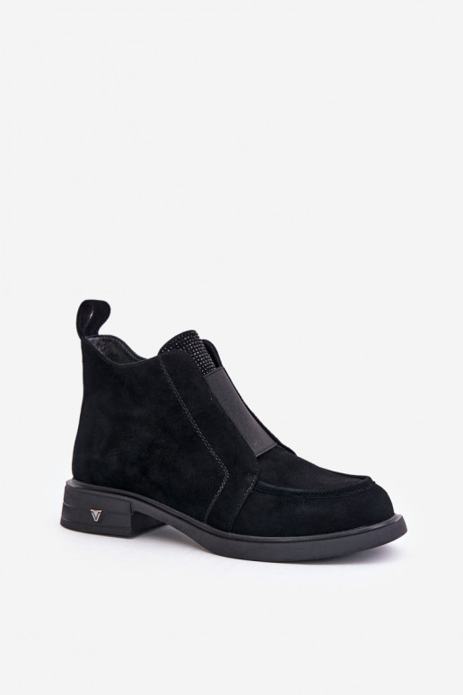 Suede Low Ankle Boots With Flat Heel Insulated D&A JC42-23 Black