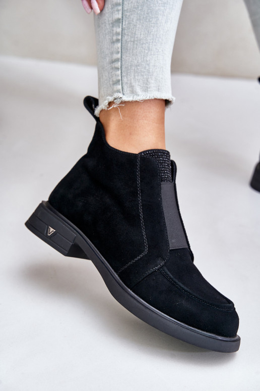 Suede Low Ankle Boots With Flat Heel Insulated D&A JC42-23 Black
