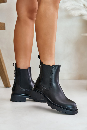 Leather Ankle Boots With Decorative Chain Insulated D&A JC42-86 Black 2