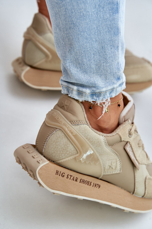 Skórzane Sneakersy Damskie Big Star OO274564 Hi-Poly System Beżowe
