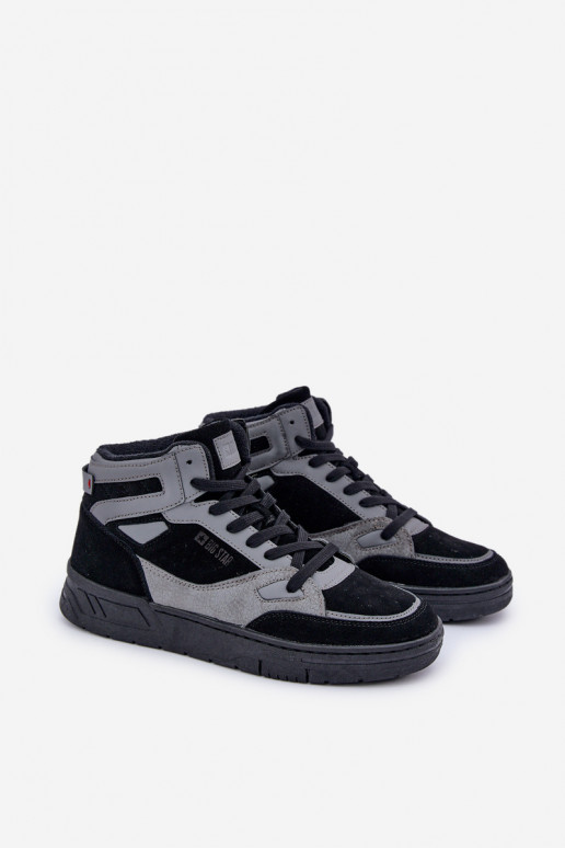 Zamszowe Sneakersy Męskie Big Star OO174303 Hi-Poly System Czarno-Szare