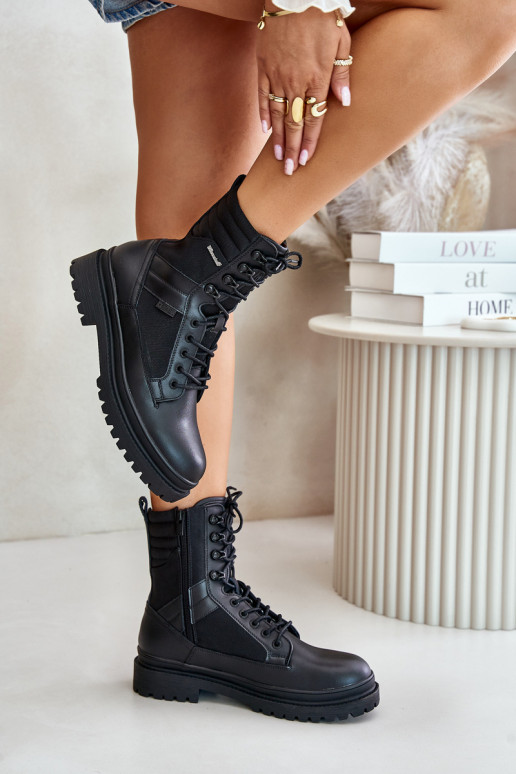 Skórzane Trapery Botki Męskie Ocieplane Big Star OO174164 Czarne