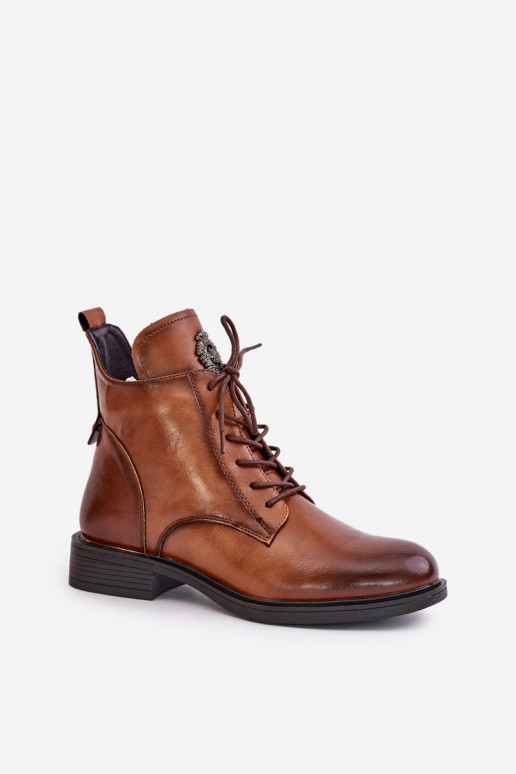 Insulated Ankle Boots With Flat Heel And Decoration Camel Leonise Insulated Ankle Boots With Flat Heel And Decoration Camel Leonise