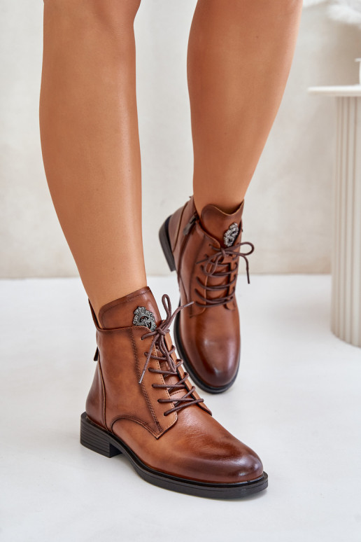 Insulated Ankle Boots With Flat Heel And Decoration Camel Leonise Insulated Ankle Boots With Flat Heel And Decoration Camel Leonise
