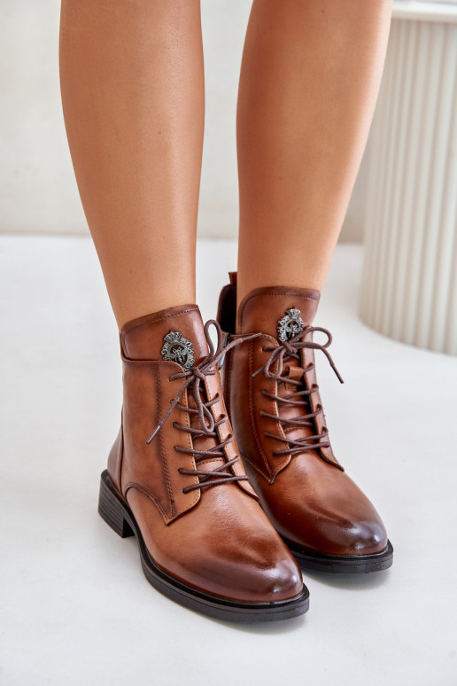 Insulated Ankle Boots With Flat Heel And Decoration Camel Leonise Insulated Ankle Boots With Flat Heel And Decoration Camel Leonise