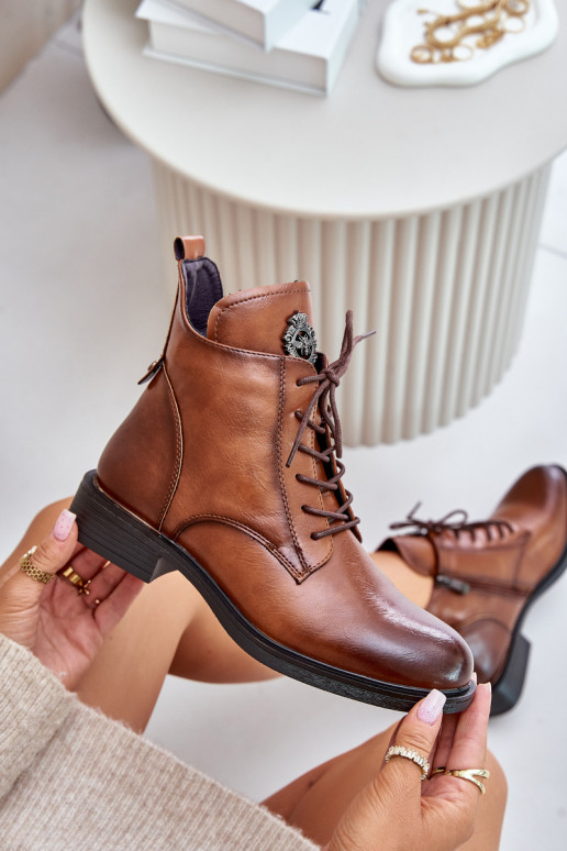 Insulated Ankle Boots With Flat Heel And Decoration Camel Leonise Insulated Ankle Boots With Flat Heel And Decoration Camel Leonise