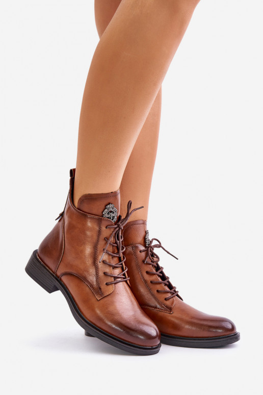 Insulated Ankle Boots With Flat Heel And Decoration Camel Leonise Insulated Ankle Boots With Flat Heel And Decoration Camel Leonise