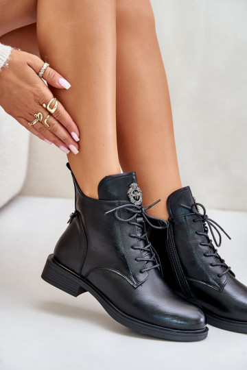 Warm Boots On Flat Heel With Ornament Black Leonise 2