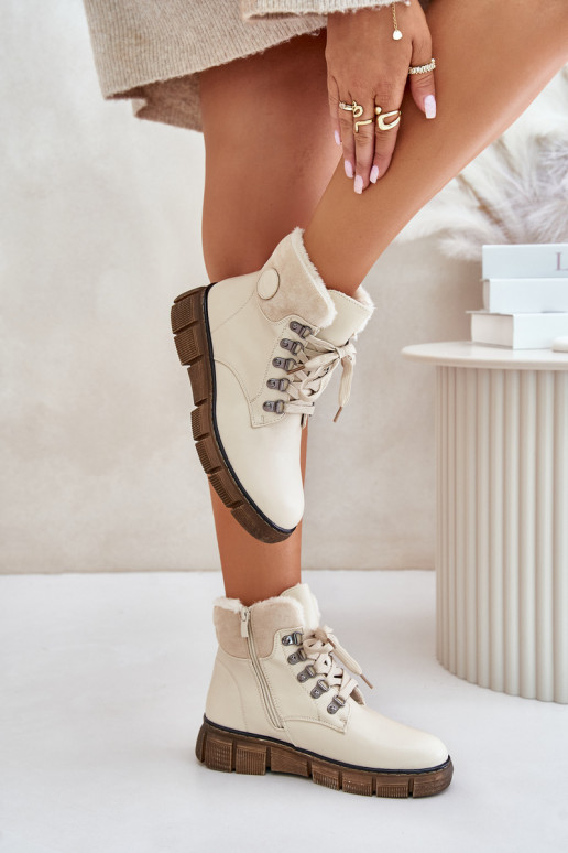 Women's Insulated Ankle Boots Lace-up Beige Mevanisa Women's Insulated Ankle Boots Lace-up Beige Mevanisa