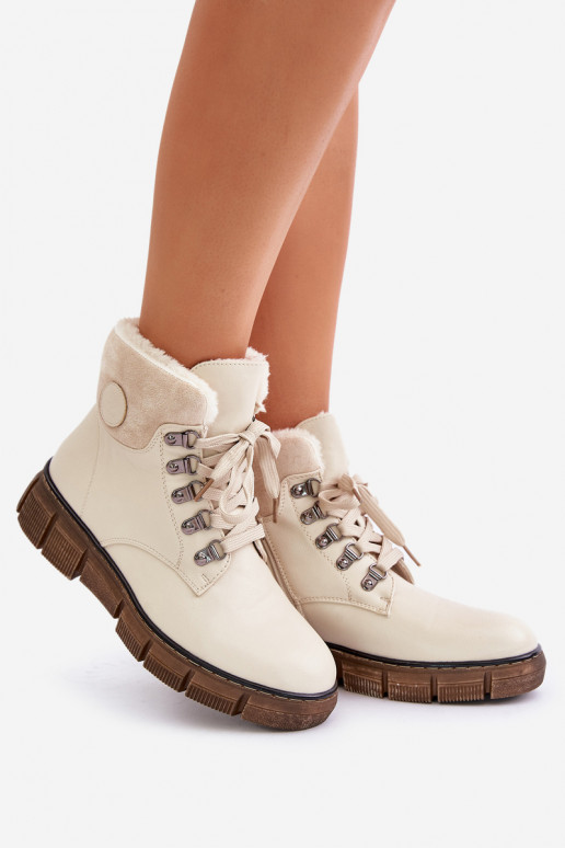 Women's Insulated Ankle Boots Lace-up Beige Mevanisa Women's Insulated Ankle Boots Lace-up Beige Mevanisa