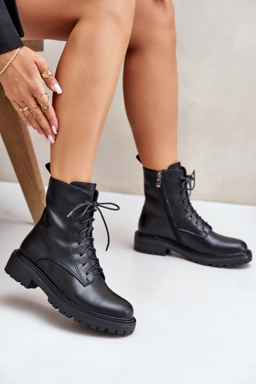Leather Ankle Boots Workers Insulated With Zipper Black Elosie Leather Ankle Boots Workers Insulated With Zipper Black Elosie