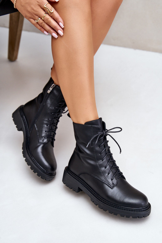 Leather Ankle Boots Workers Insulated With Zipper Black Elosie Leather Ankle Boots Workers Insulated With Zipper Black Elosie