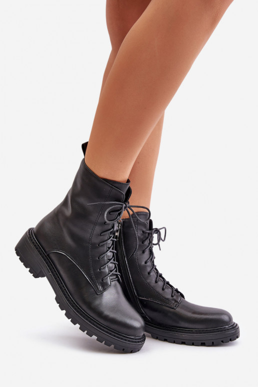 Leather Ankle Boots Workers Insulated With Zipper Black Elosie Leather Ankle Boots Workers Insulated With Zipper Black Elosie