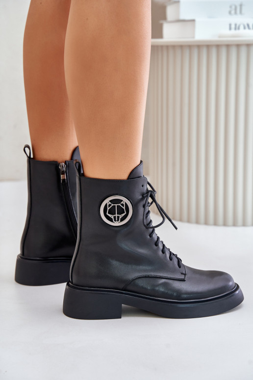 Leather Ankle Boots Workers Insulated With Zipper Black Elosie