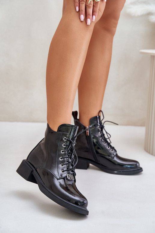 Leather Patent Ankle Boots With Insulation Black Bellani Leather Patent Ankle Boots With Insulation Black Bellani