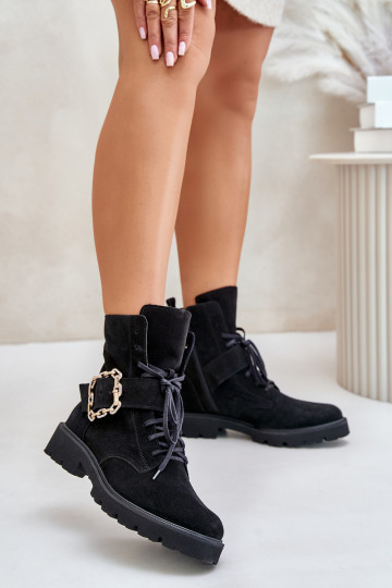 Zazoo 2951 Suede Ankle Boots With Decorative Buckle Black 2