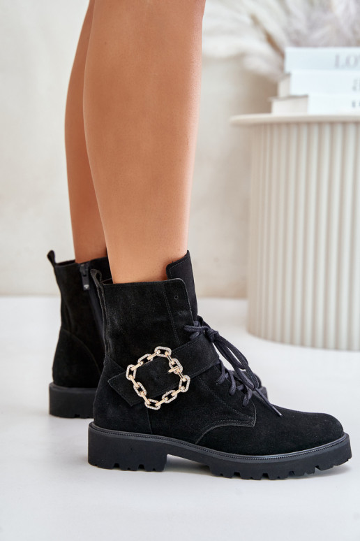 Zazoo 2951 Suede Ankle Boots With Decorative Buckle Black Zazoo 2951 Suede Ankle Boots With Decorative Buckle Black