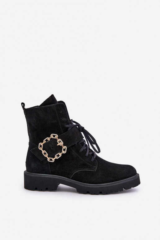 Zazoo 2951 Suede Ankle Boots With Decorative Buckle Black Zazoo 2951 Suede Ankle Boots With Decorative Buckle Black