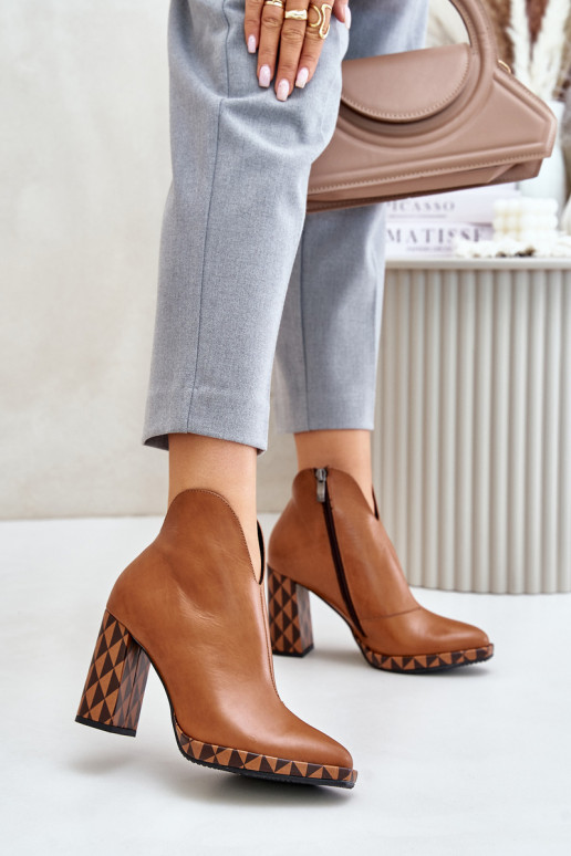 Leather Ankle Boots On Heel Brown Laura Messi 2836