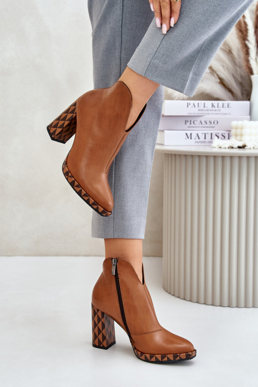 Leather Ankle Boots On Heel Brown Laura Messi 2836